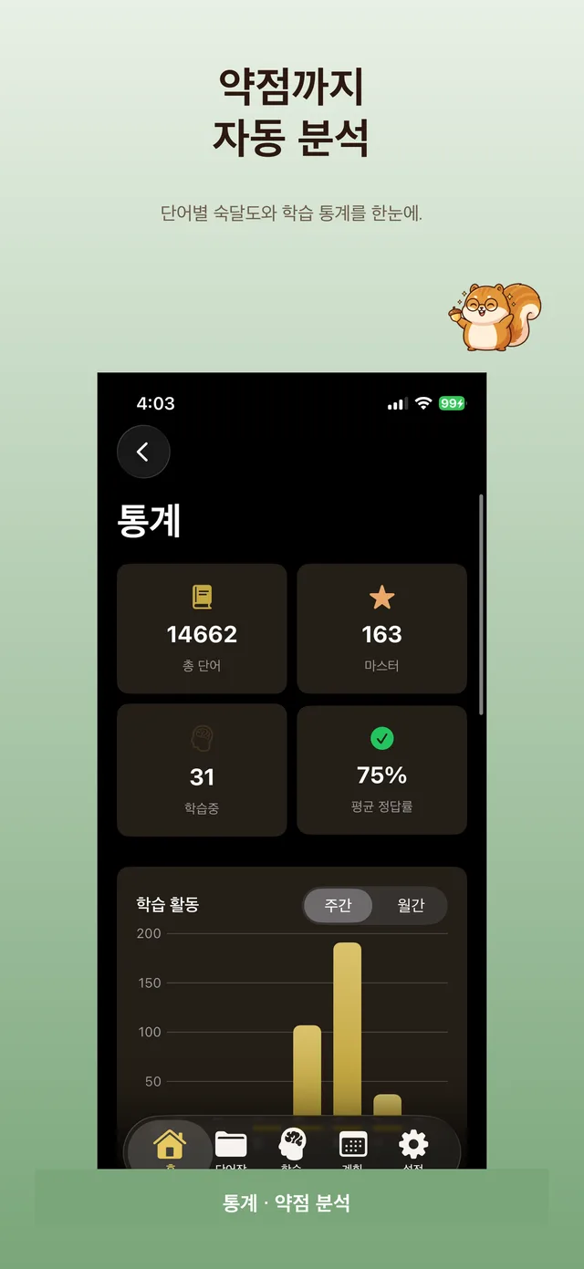 학습 통계 약점 분석